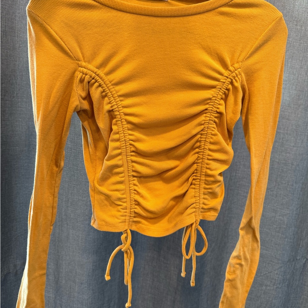 Active USA Mustard Ruched Crop Top